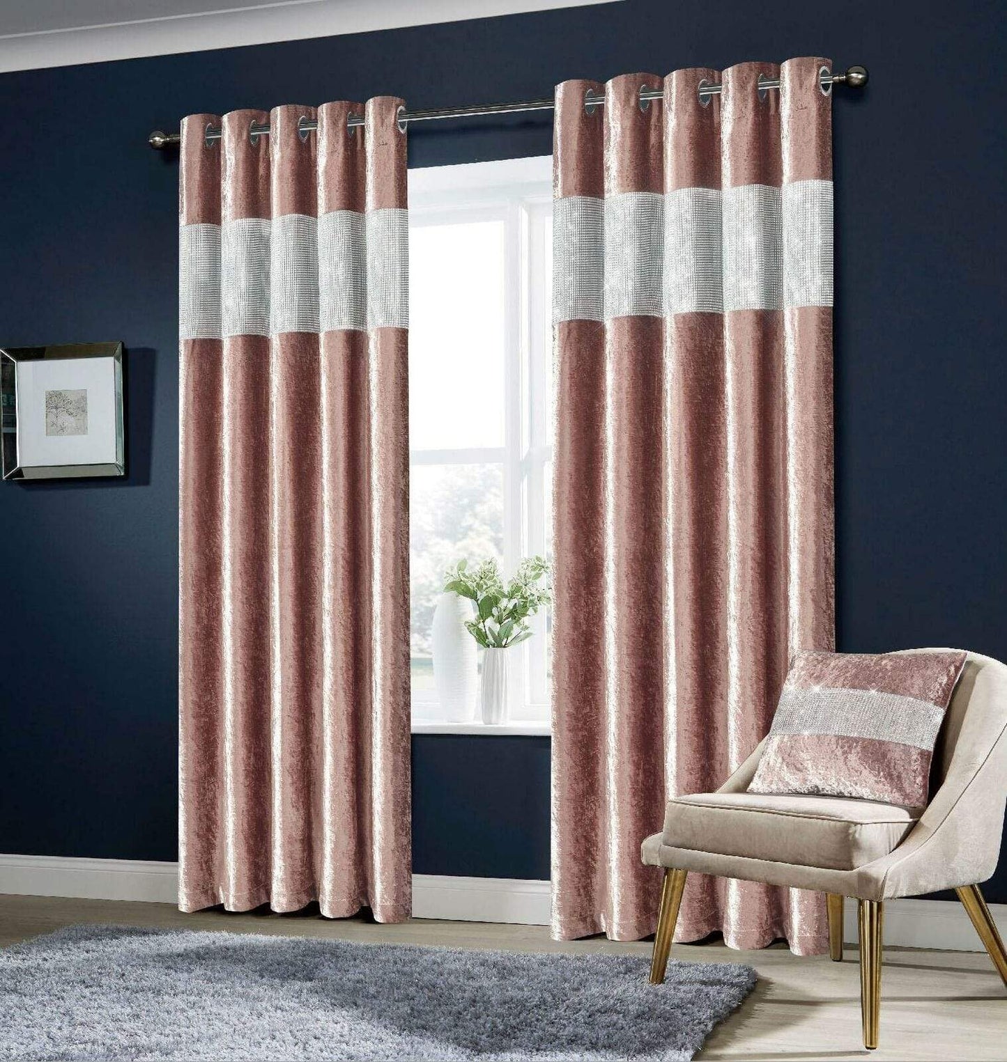 OLIVIA ROCCO Diamante Crushed Velvet Blackout Curtains Fully Lined Eyelet Ring Top Various Sizes Colours Room Darkening Soft Velvet Finish
