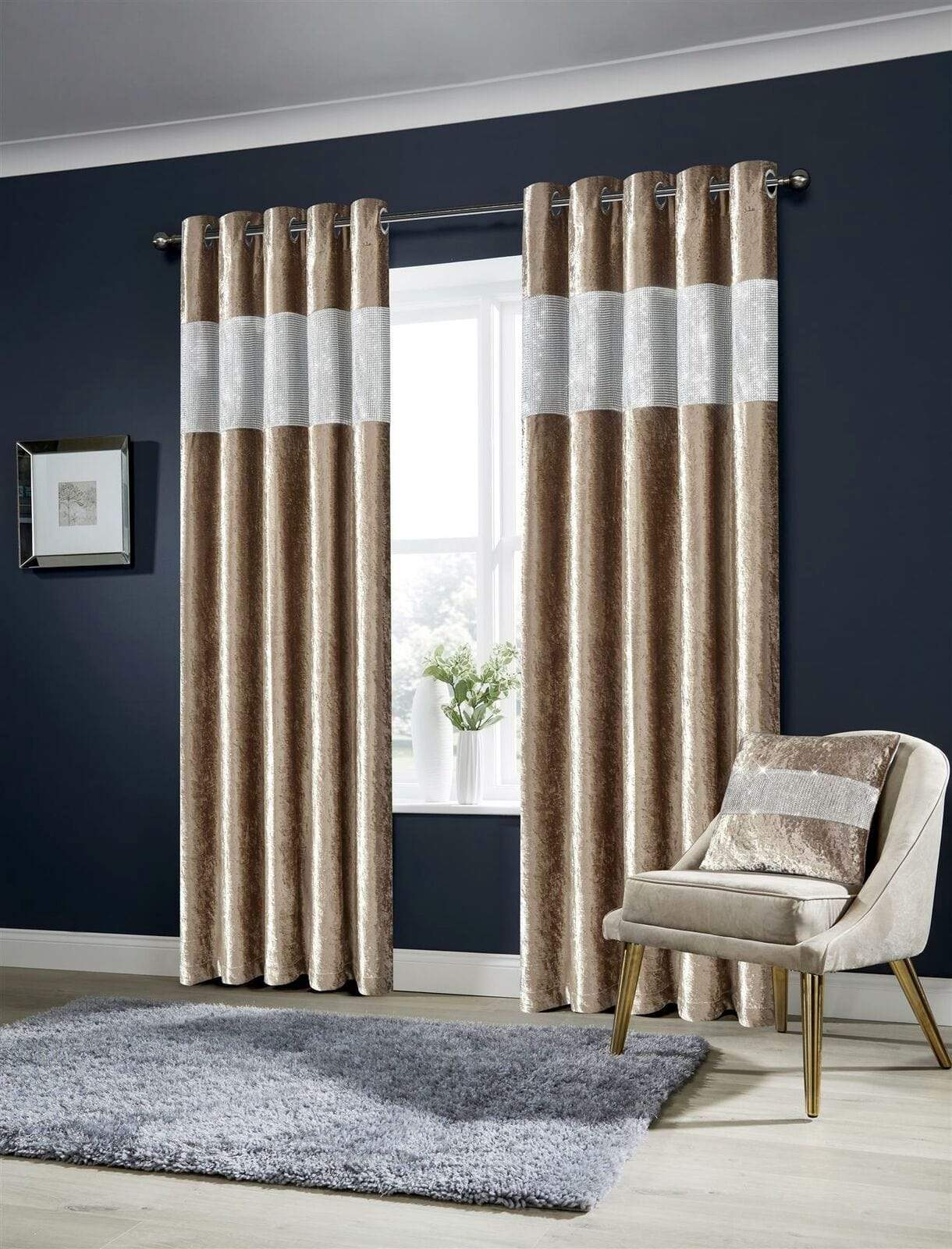 OLIVIA ROCCO Diamante Crushed Velvet Blackout Curtains Fully Lined Eyelet Ring Top Various Sizes Colours Room Darkening Soft Velvet Finish