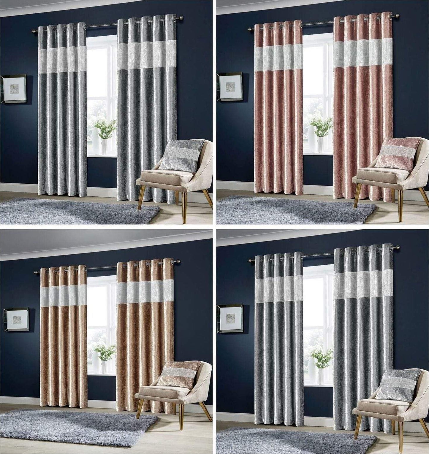 OLIVIA ROCCO Diamante Crushed Velvet Blackout Curtains Fully Lined Eyelet Ring Top Various Sizes Colours Room Darkening Soft Velvet Finish
