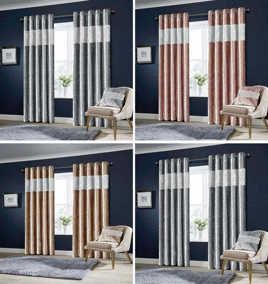 OLIVIA ROCCO Diamante Crushed Velvet Blackout Curtains Fully Lined Eyelet Ring Top Various Sizes Colours Room Darkening Soft Velvet Finish