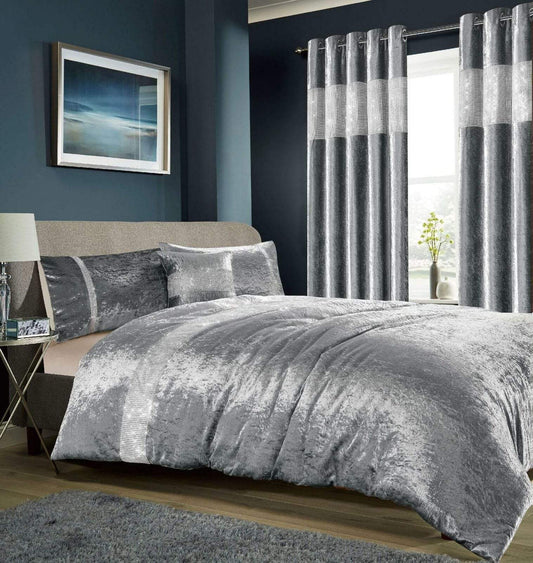 OLIVIA ROCCO Diamante Crushed Velvet Duvet Set Breathable OEKO-TEX Certified Bedding Double King Super King Silver Champagne Blush Pink