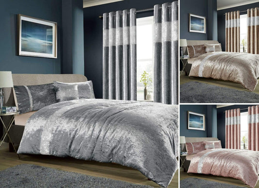 OLIVIA ROCCO Diamante Crushed Velvet Duvet Set Breathable OEKO-TEX Certified Bedding Double King Super King Silver Champagne Blush Pink