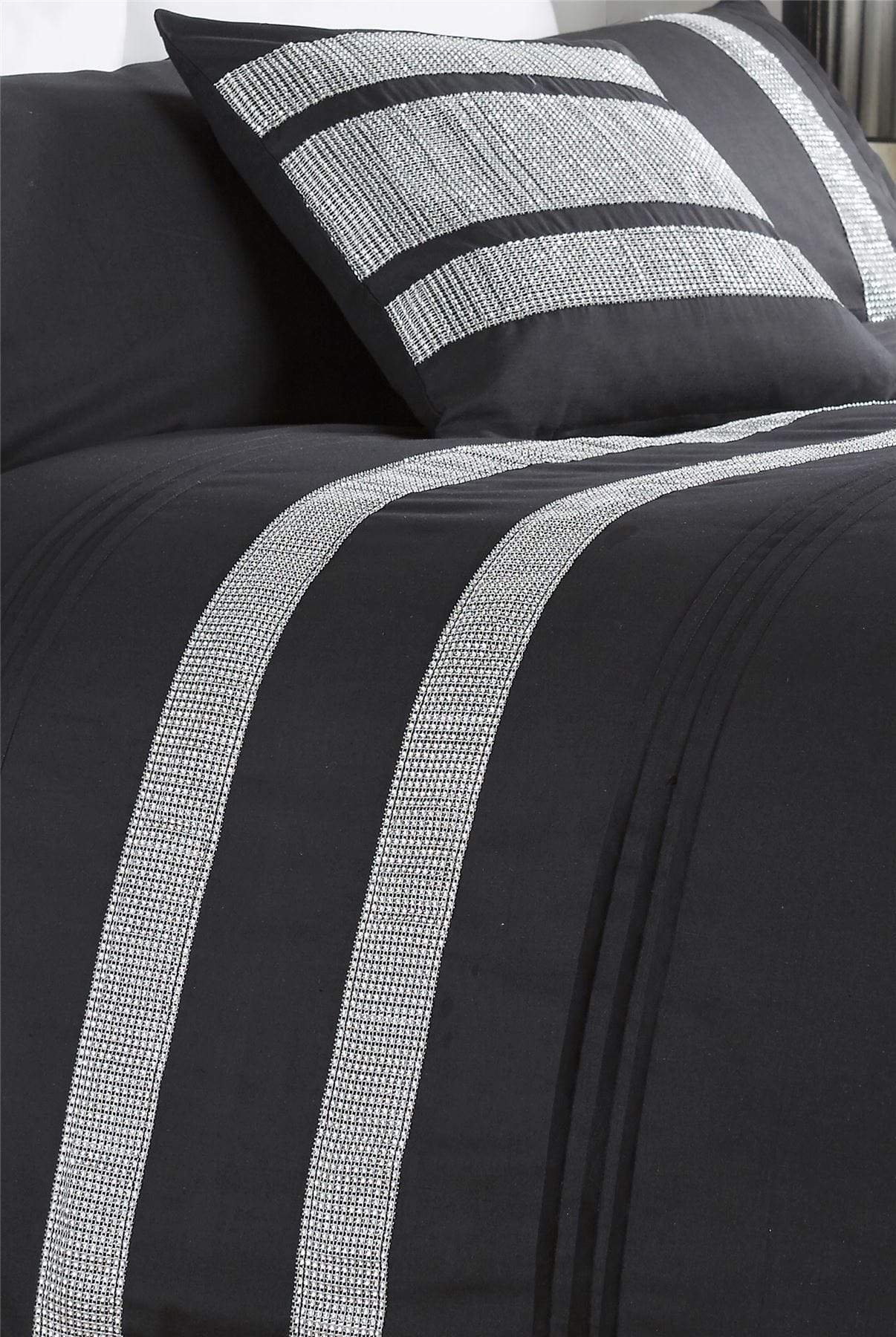 OLIVIA ROCCO Diamante Glitz Cotton Rich Duvet Set With Handwoven Crystal Detailing For Elegant Bedroom Decor In All Sizes Soft Plush Comfort