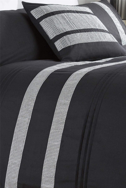 OLIVIA ROCCO Diamante Glitz Cotton Rich Duvet Set With Handwoven Crystal Detailing For Elegant Bedroom Decor In All Sizes Soft Plush Comfort