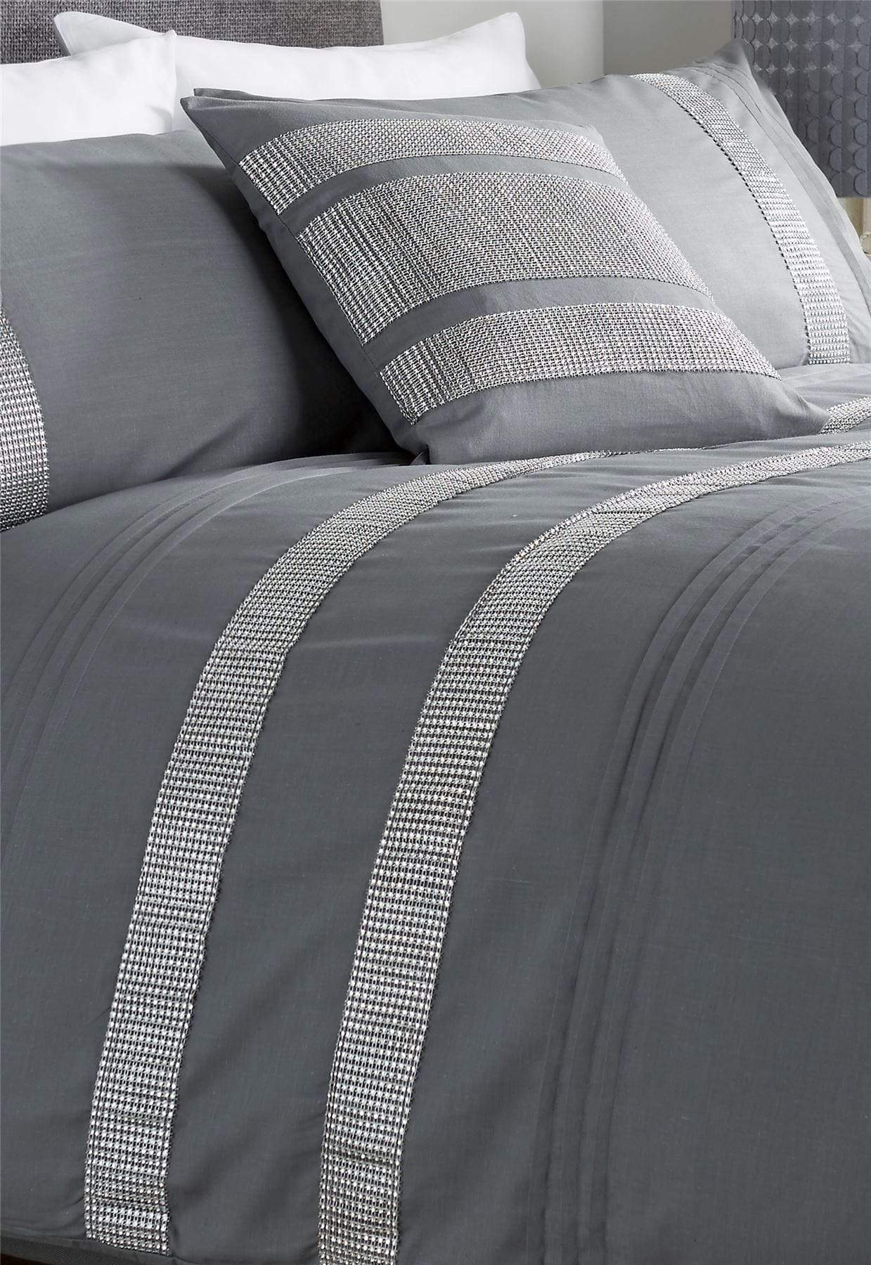 OLIVIA ROCCO Diamante Glitz Cotton Rich Duvet Set With Handwoven Crystal Detailing For Elegant Bedroom Decor In All Sizes Soft Plush Comfort