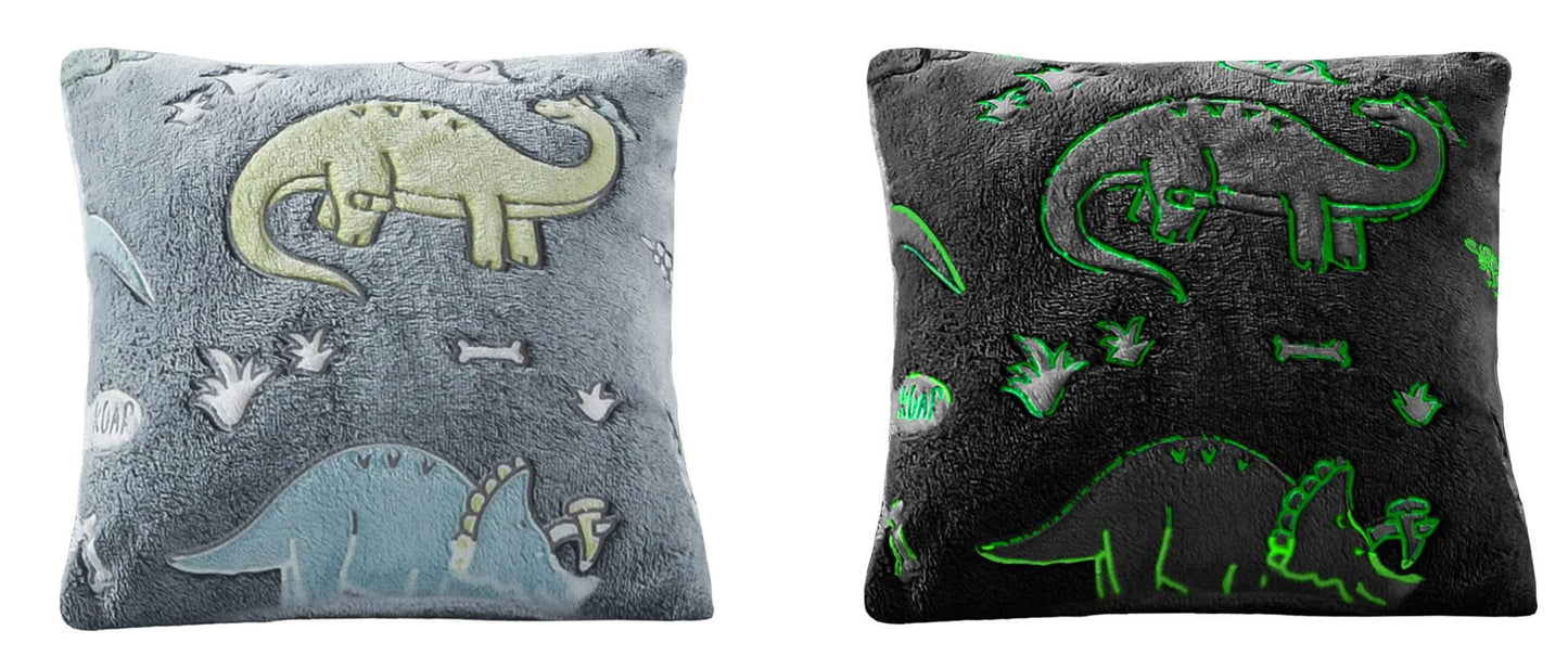 OLIVIA ROCCO Dinosaur Glow In The Dark Teddy Fleece Duvet Set With Bed Throw And Cushion For Kids Single And Double Sizes