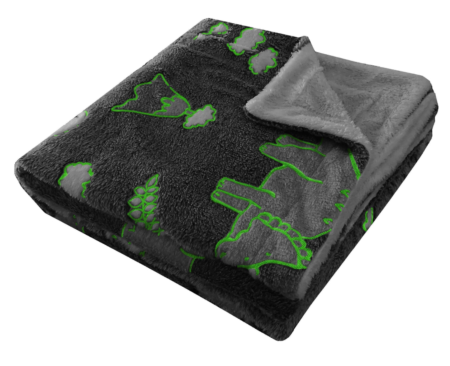 OLIVIA ROCCO Dinosaur Glow In The Dark Teddy Fleece Duvet Set With Bed Throw And Cushion For Kids Single And Double Sizes