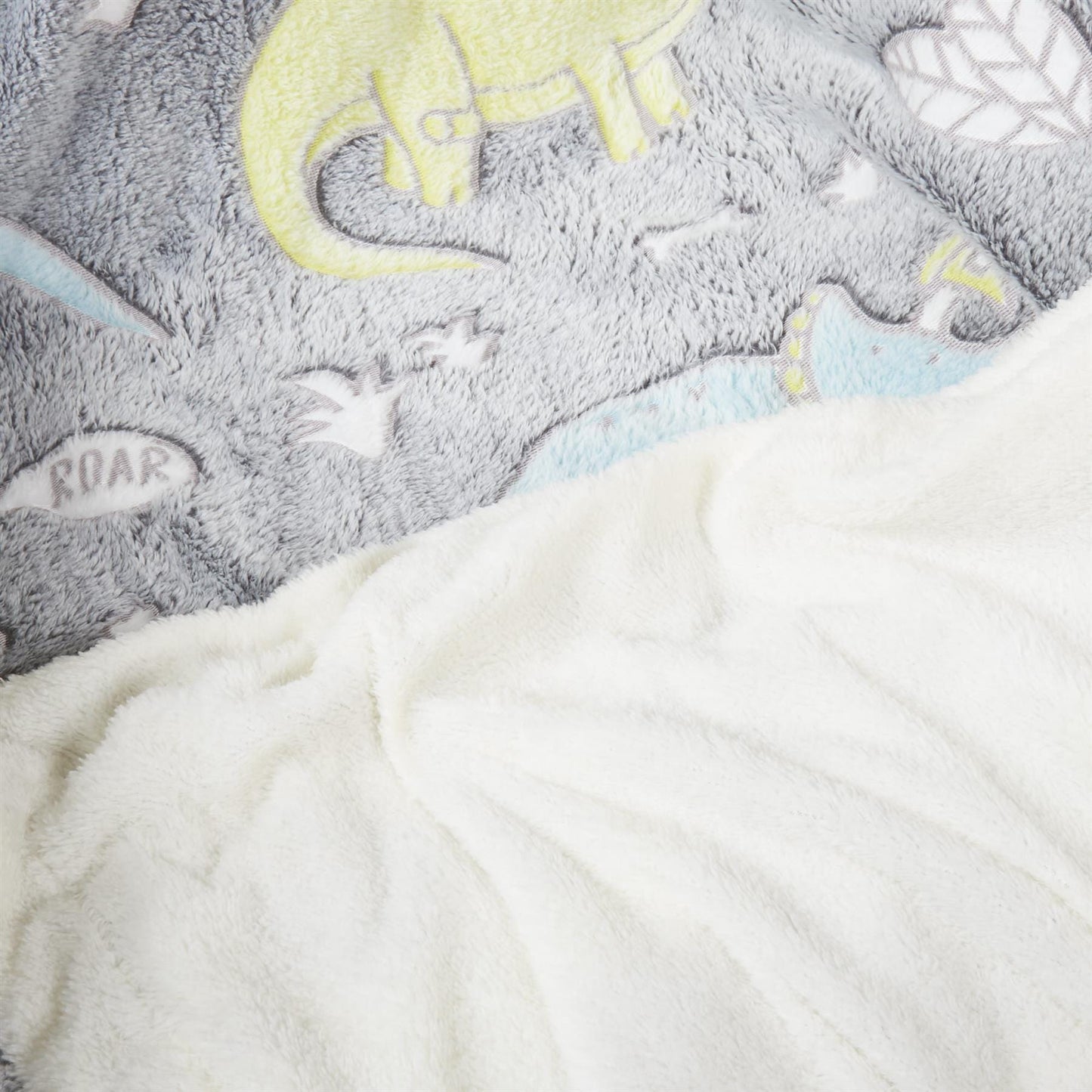 OLIVIA ROCCO Dinosaur Glow In The Dark Teddy Fleece Duvet Set With Bed Throw And Cushion For Kids Single And Double Sizes