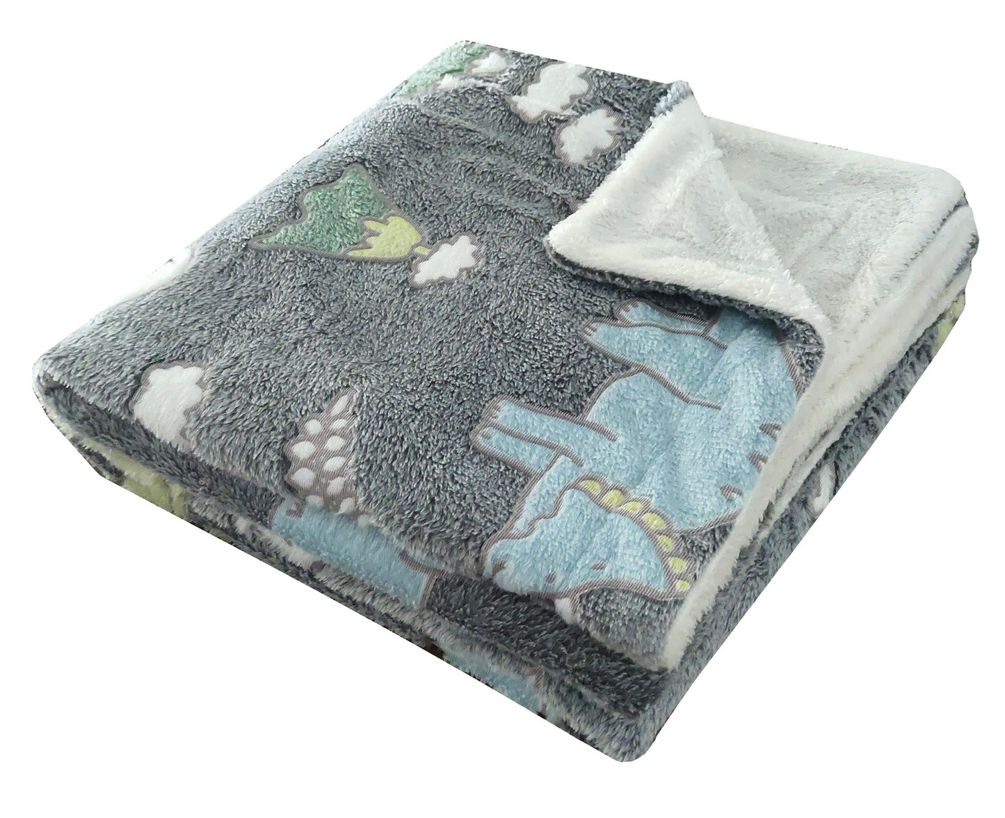 OLIVIA ROCCO Dinosaur Glow In The Dark Teddy Fleece Duvet Set With Bed Throw And Cushion For Kids Single And Double Sizes