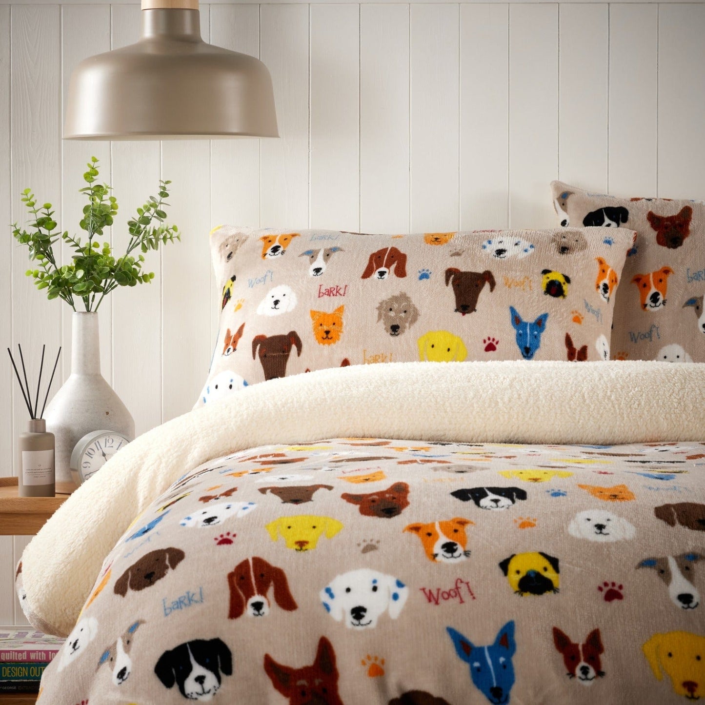 OLIVIA ROCCO Dogs Teddy Duvet Set Faux Fur Bedding With Reversible Sherpa Fleece Single Double King Sizes Winter Ready For Cold Nights