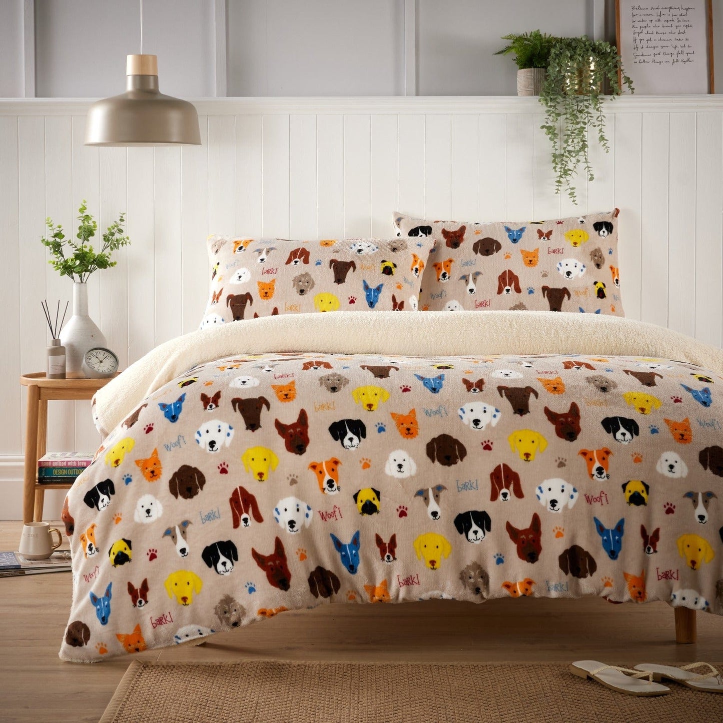 OLIVIA ROCCO Dogs Teddy Duvet Set Faux Fur Bedding With Reversible Sherpa Fleece Single Double King Sizes Winter Ready For Cold Nights