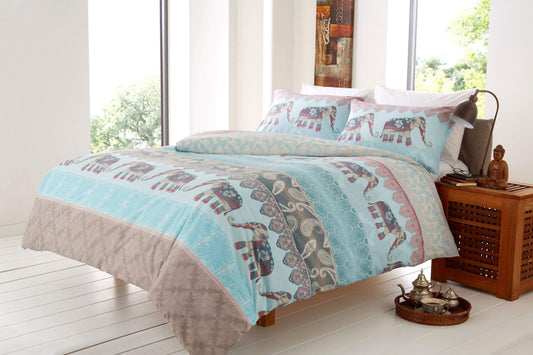Elly Duvet Set Cotton Rich Indian Elephant Design In Bold Colours
