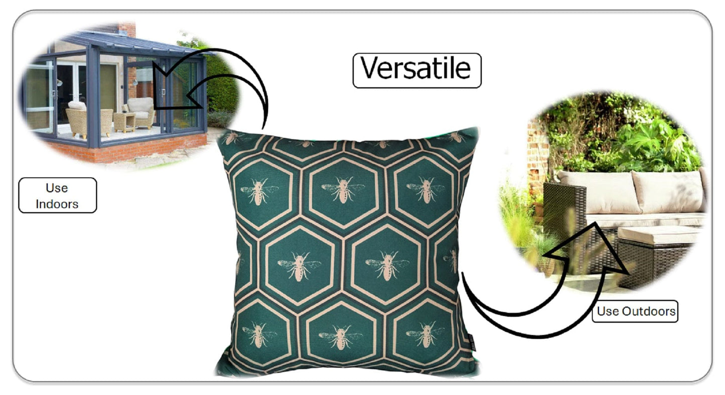 OLIVIA ROCCO Emerald Bees Waterproof Cushion Covers 43 x 43 cm Reversible Breathable Indoor Outdoor Decor For Patio Garden Sofa Bed Chair