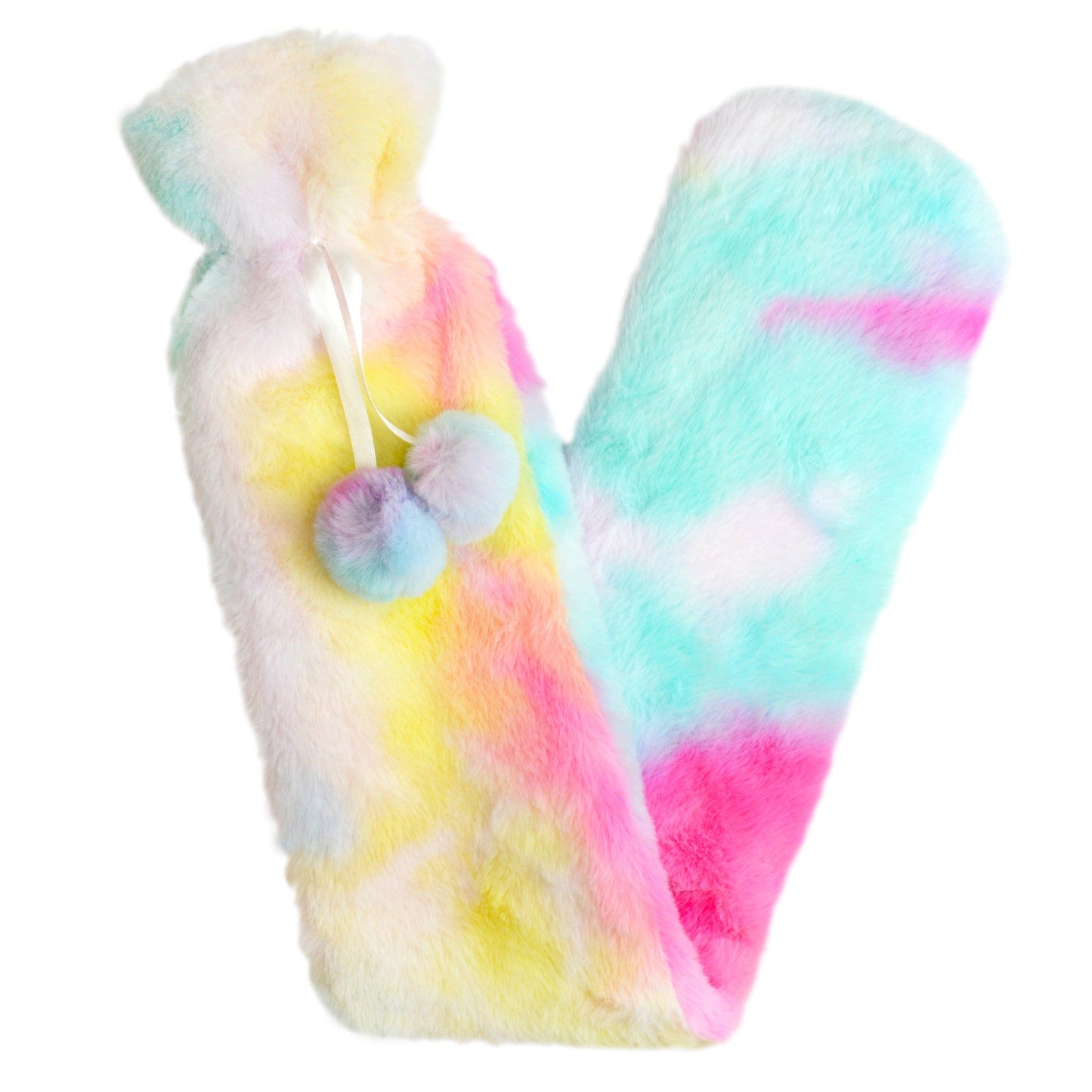 OLIVIA ROCCO Extra Long Rainbow Tie Dye Hot Water Bottle 2L Heat Therapy With Soft Faux Fur Cover Natural Rubber UK Safe Tested