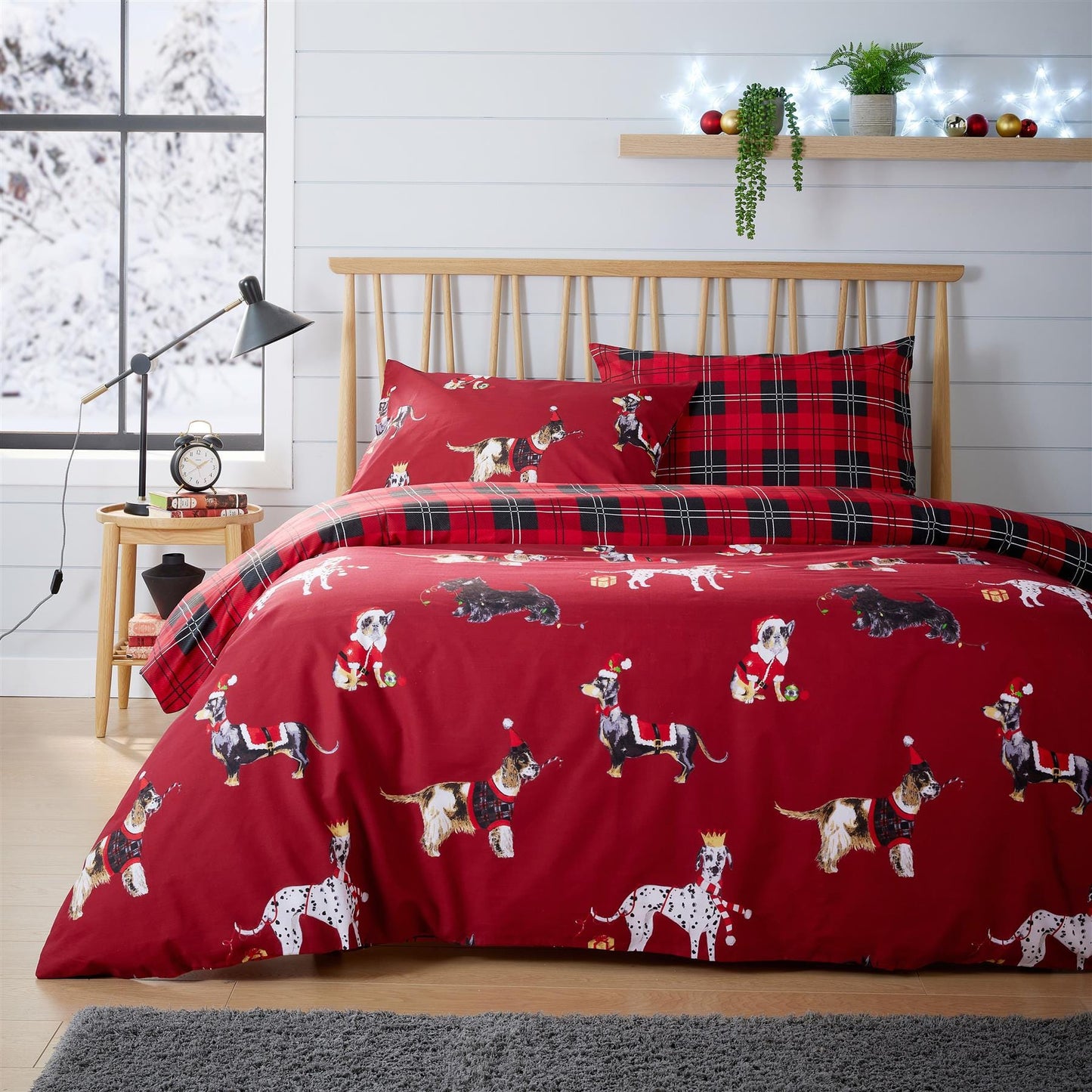 OLIVIA ROCCO Reversible Christmas Dogs Pattern Duvet Cover Set Cotton Rich OEKO TEX Certified Bedding Single Double King Sizes