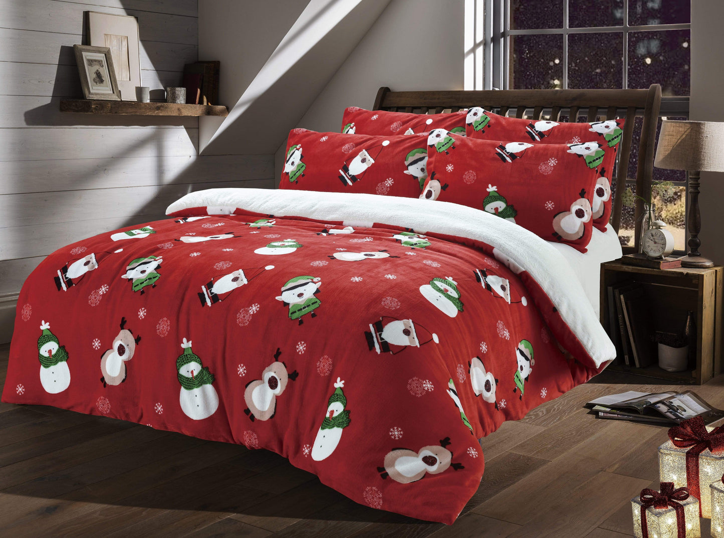OLIVIA ROCCO Reversible Teddy Fleece Duvet Set With Snow White Faux Fur For Single Double King Sizes Cozy Winter Bedding Machine Washable