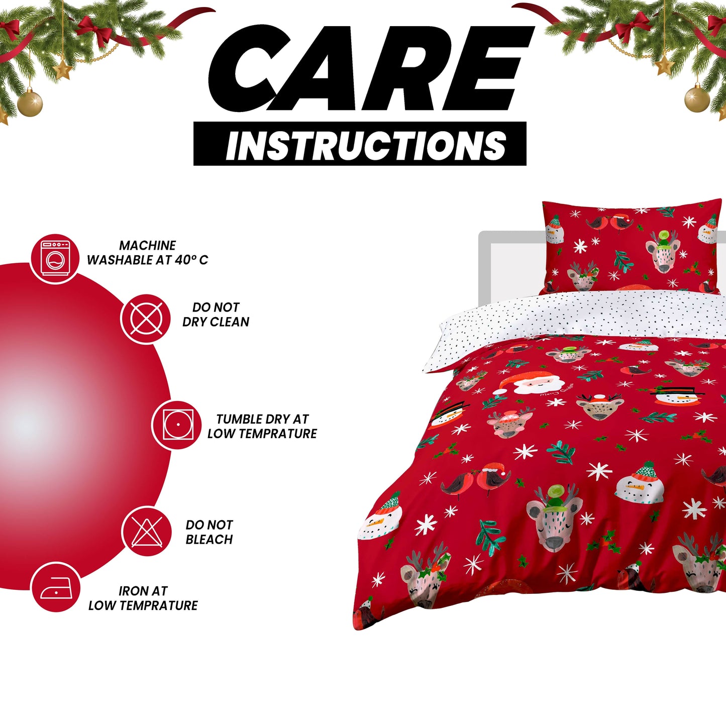 OLIVIA ROCCO Santa Duvet Cover Set With Pillowcases Reversible Xmas Snow-White Design OEKO-TEX Certified Cozy Winter Bedding