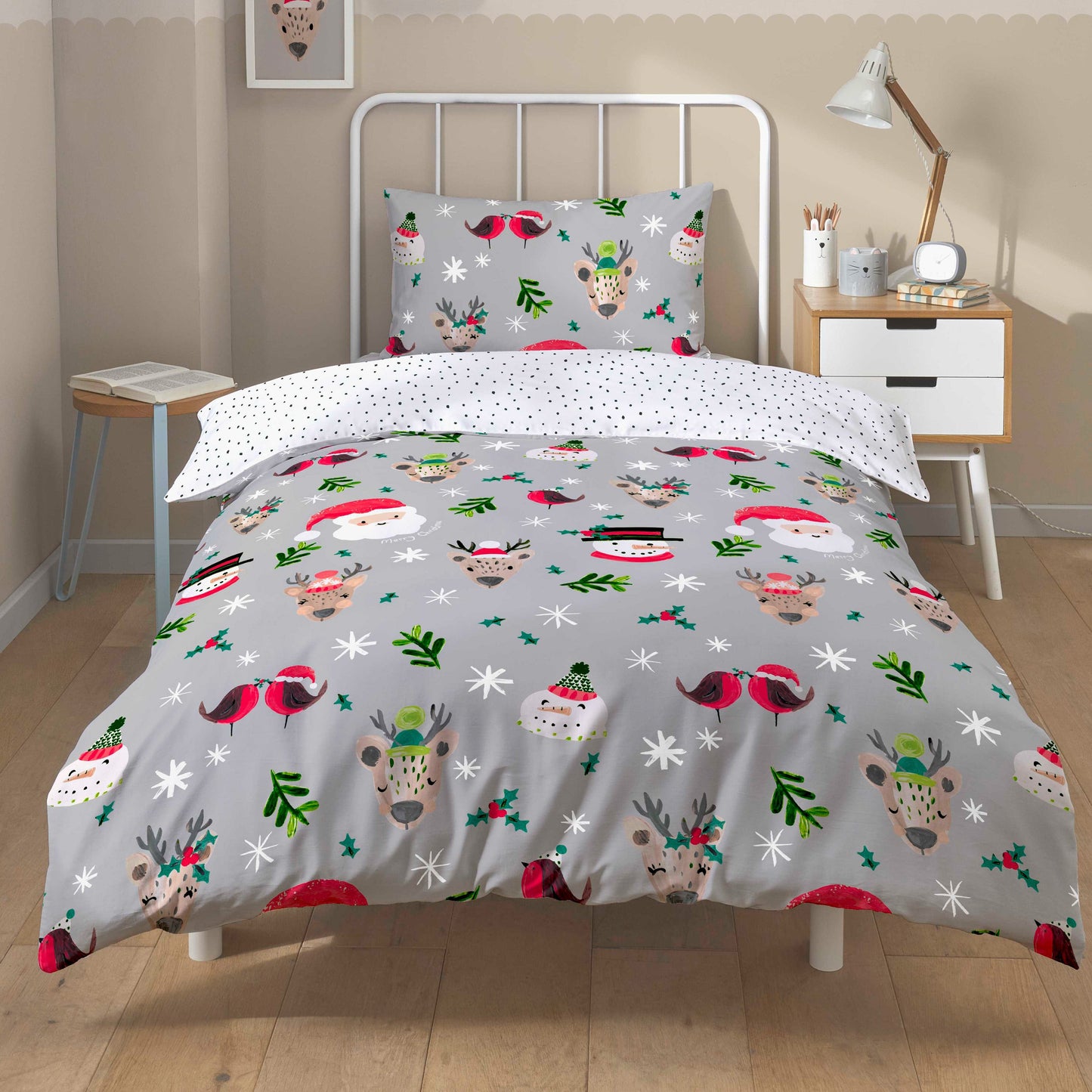 OLIVIA ROCCO Santa Duvet Cover Set With Pillowcases Reversible Xmas Snow-White Design OEKO-TEX Certified Cozy Winter Bedding