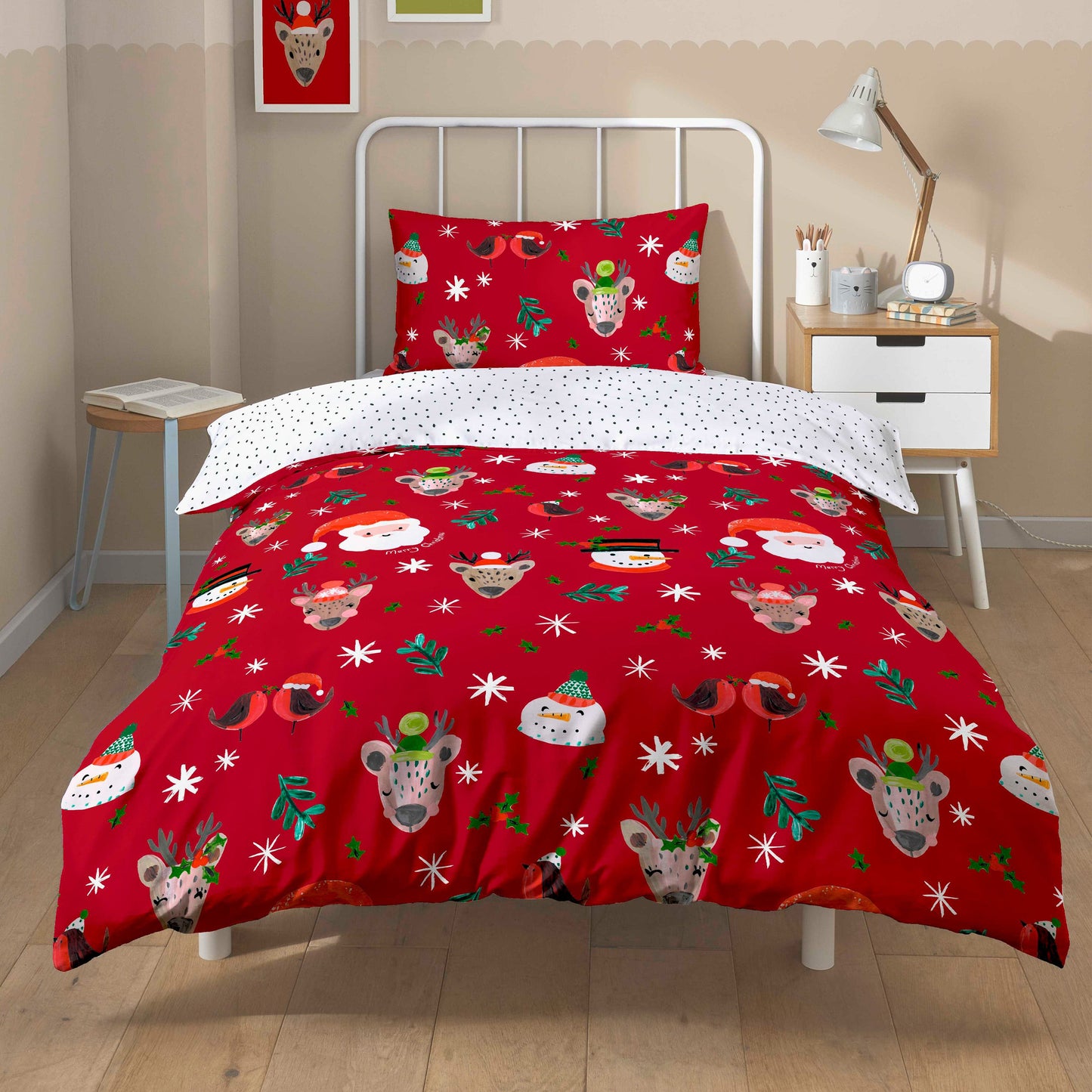 OLIVIA ROCCO Santa Duvet Cover Set With Pillowcases Reversible Xmas Snow-White Design OEKO-TEX Certified Cozy Winter Bedding