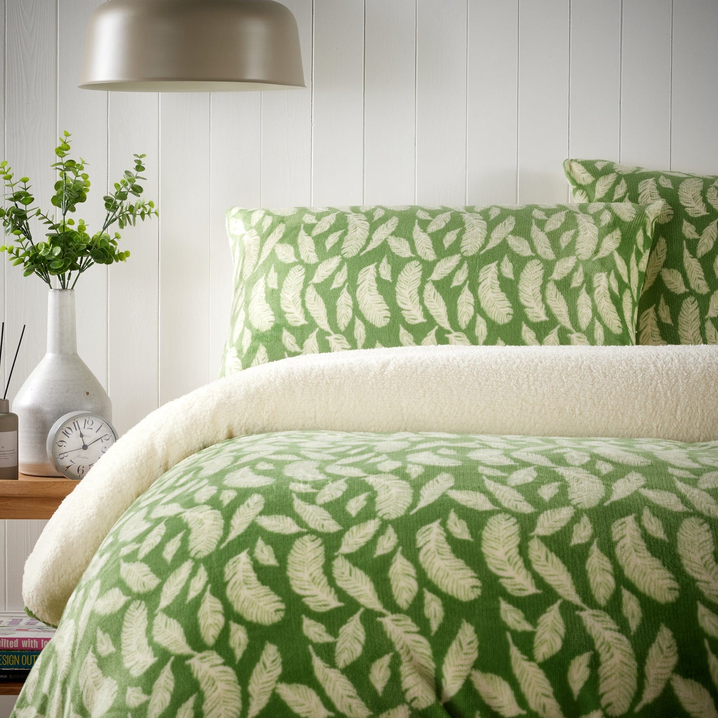 OLIVIA ROCCO Floral Leaves Teddy Duvet Set Reversible Sherpa Fleece Winter Bedding Single Double King Cozy Faux Fur For Elegant Bedroom Decor