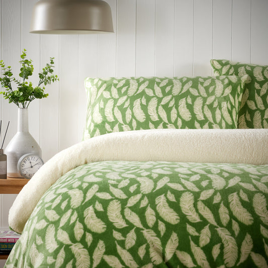 OLIVIA ROCCO Floral Leaves Teddy Duvet Set Reversible Sherpa Fleece Winter Bedding Single Double King Cozy Faux Fur For Elegant Bedroom Decor