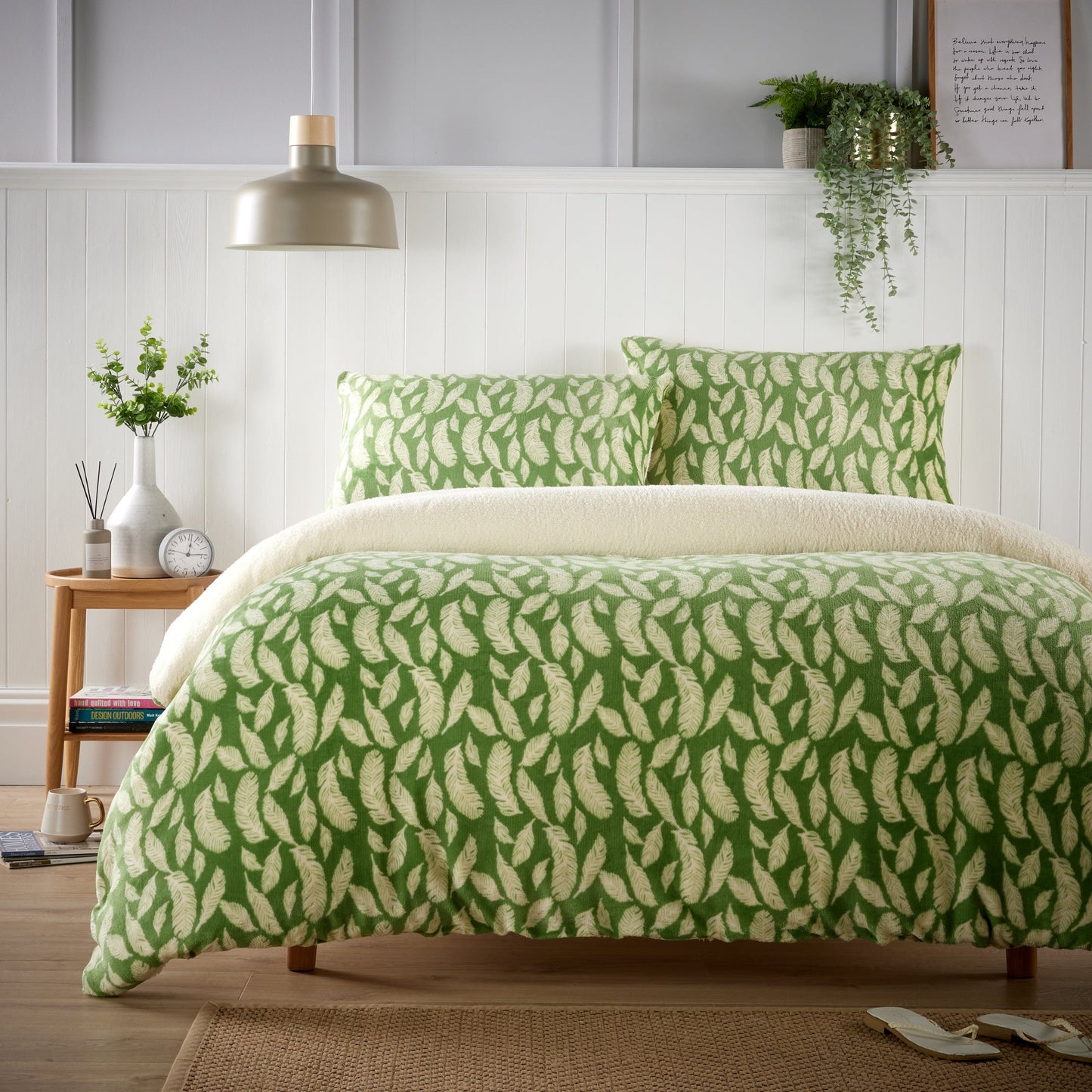 OLIVIA ROCCO Floral Leaves Teddy Duvet Set Reversible Sherpa Fleece Winter Bedding Single Double King Cozy Faux Fur For Elegant Bedroom Decor