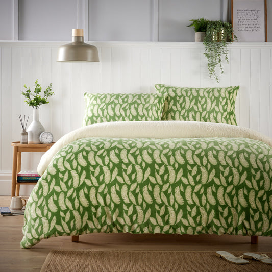 OLIVIA ROCCO Floral Leaves Teddy Duvet Set Reversible Sherpa Fleece Winter Bedding Single Double King Cozy Faux Fur For Elegant Bedroom Decor