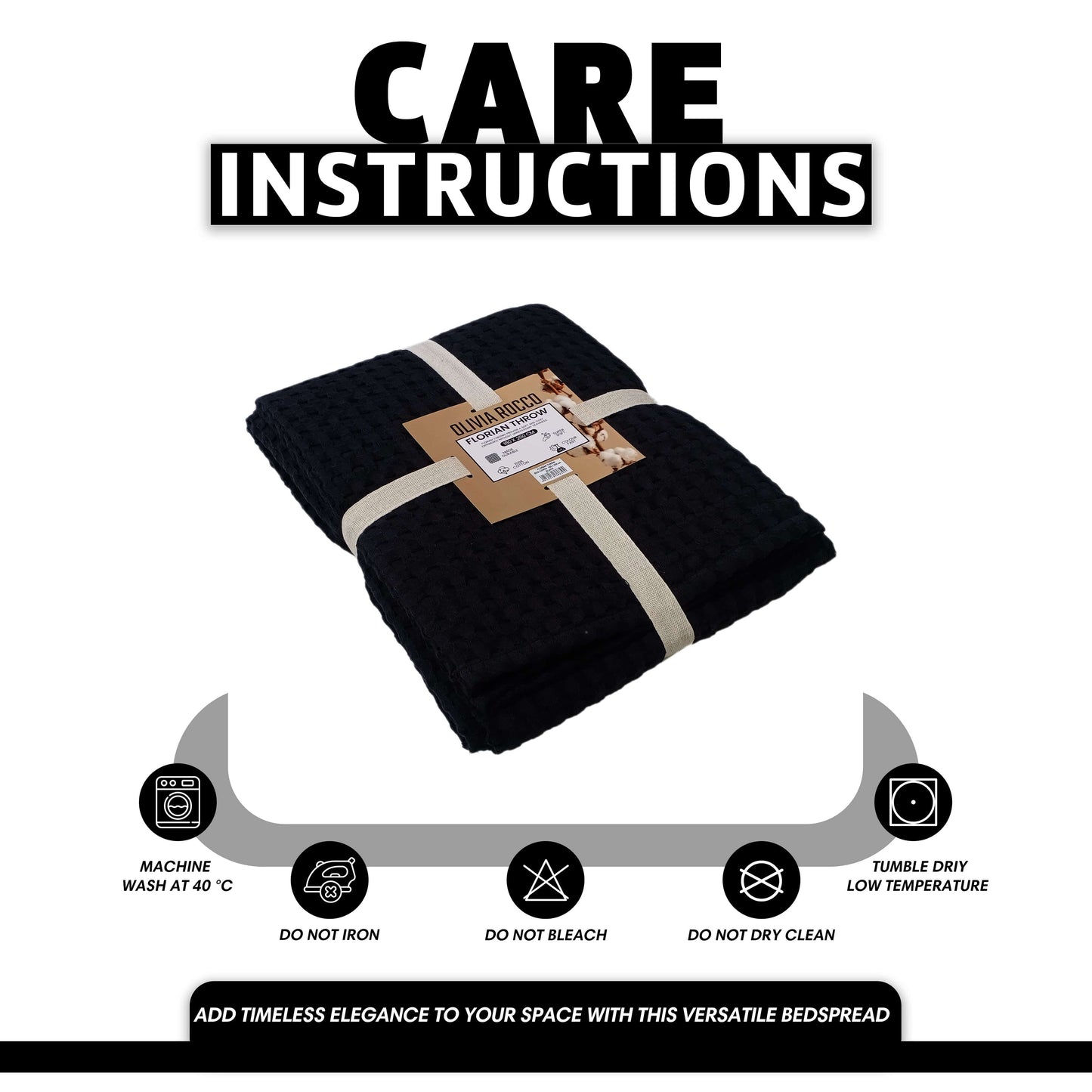 OLIVIA ROCCO Florian Checked Throw Blanket 100 Percent Cotton Black Bedspread For Sofas Armchairs Settees Couches And Beds