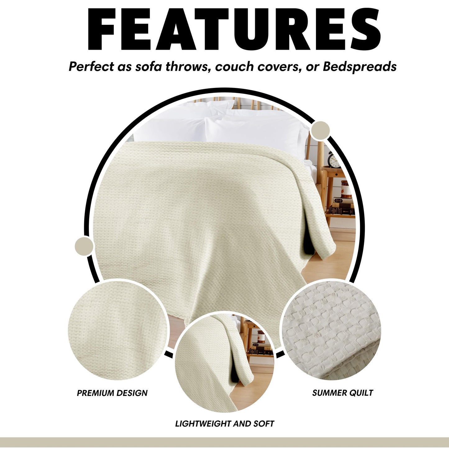 OLIVIA ROCCO Florian Checked Throw Blanket Natural Cotton Bedspread For Sofas Armchairs Settee Couch Beds And Couches Soft Touch
