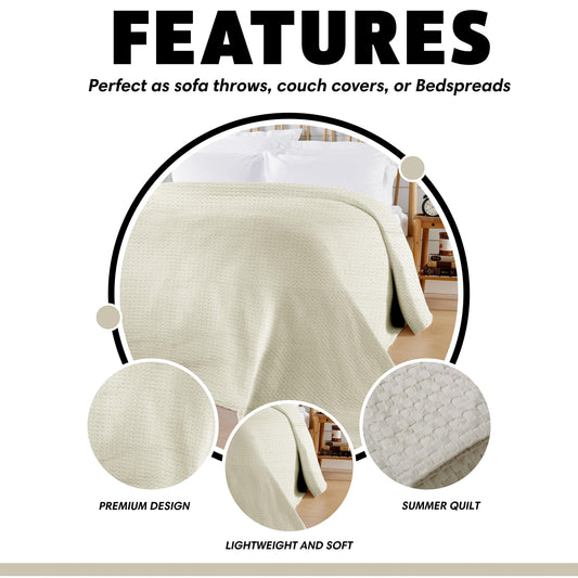 OLIVIA ROCCO Florian Checked Throw Blanket Natural Cotton Bedspread For Sofas Armchairs Settee Couch Beds And Couches Soft Touch