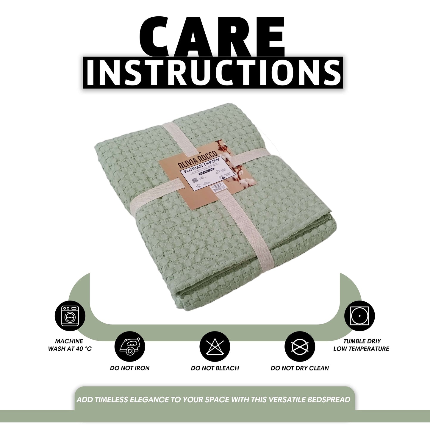 OLIVIA ROCCO Florian Checked Throw Blanket Sage Green 100 Percent Cotton Bedspread For Sofas Armchairs Settee Couch Living Room Decor