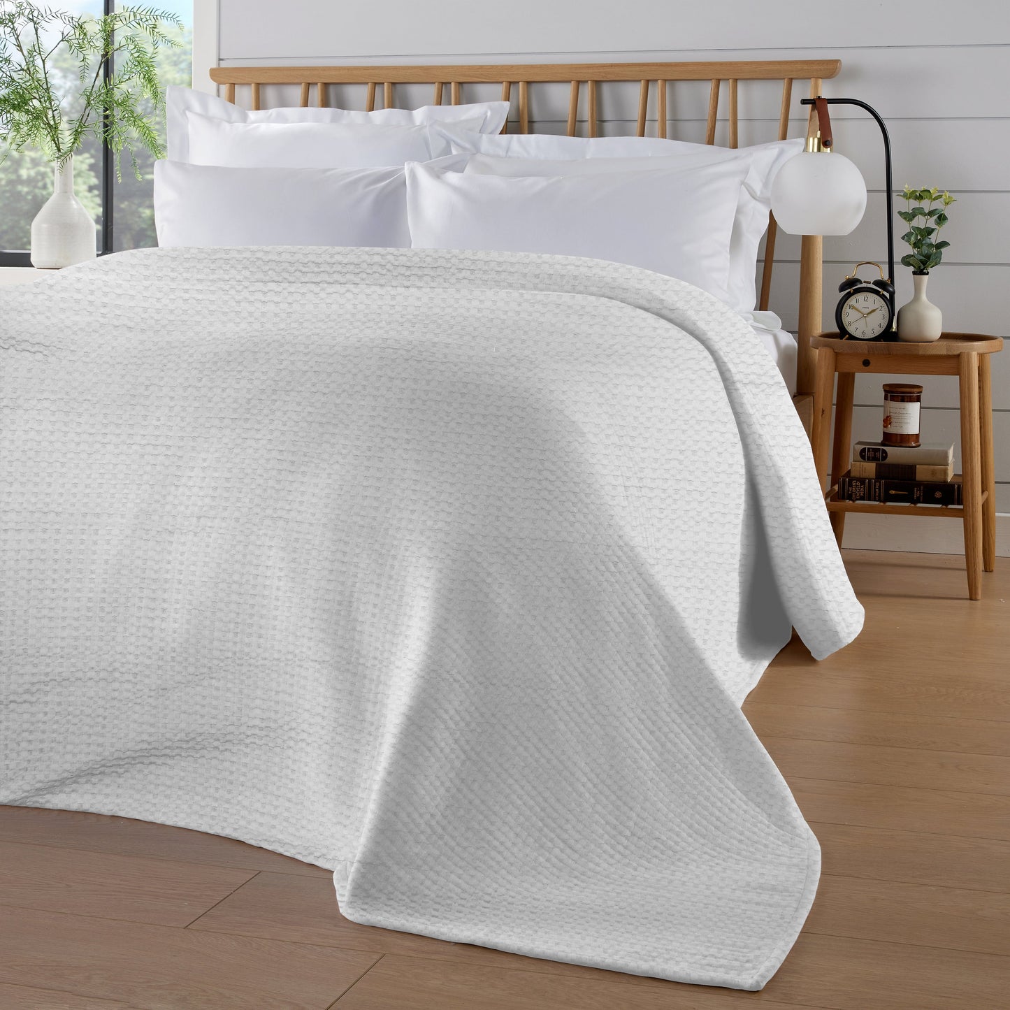 OLIVIA ROCCO Florian Checked Throw Blanket White 100 Percent Cotton Bedspread For Sofas Armchairs Settees Couches Beds Decor
