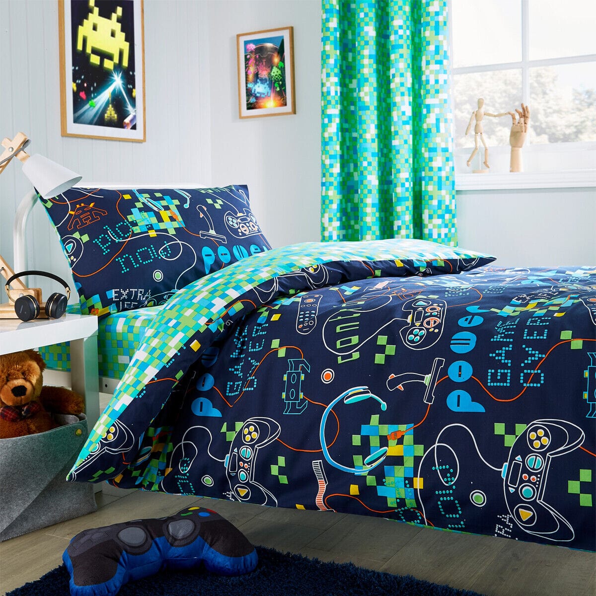 OLIVIA ROCCO Gamer Kids Duvet Cover Set Durable 100% Microfibre Bedding With Pillowcases Boys And Girls Vibrant Bedroom Decor