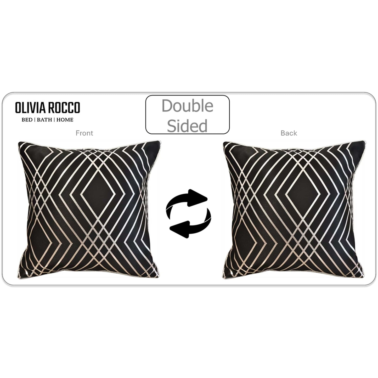 OLIVIA ROCCO Geo Sparkle Cushion Covers 2 Pack Geometric Decorative Pillow Cases Black With Metallic Foil Accent for Sofa Bed Chair Lounge