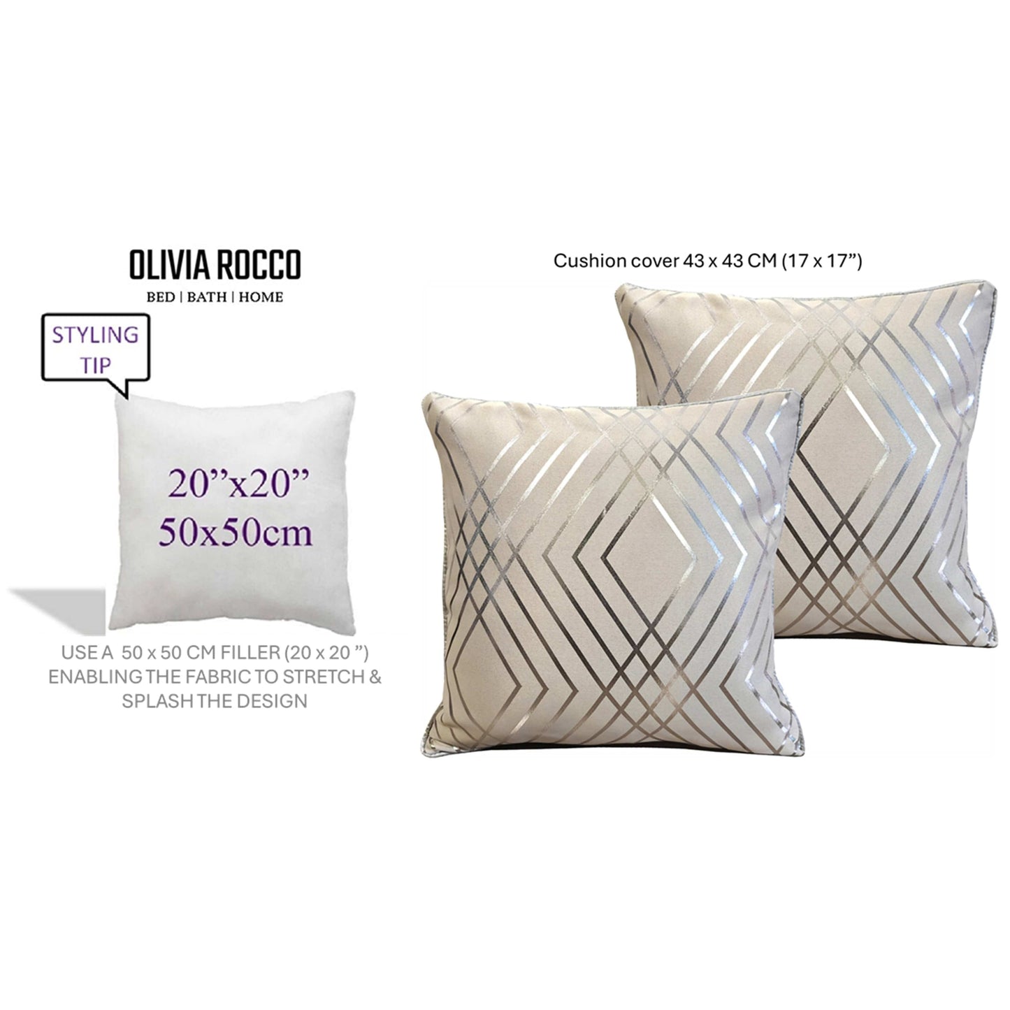 OLIVIA ROCCO Geo Sparkle Cushion Covers 2 Pack Natural For Sofa Bed Chair Lounge Geometric Design Metallic Foil Print Decorative Home Accents