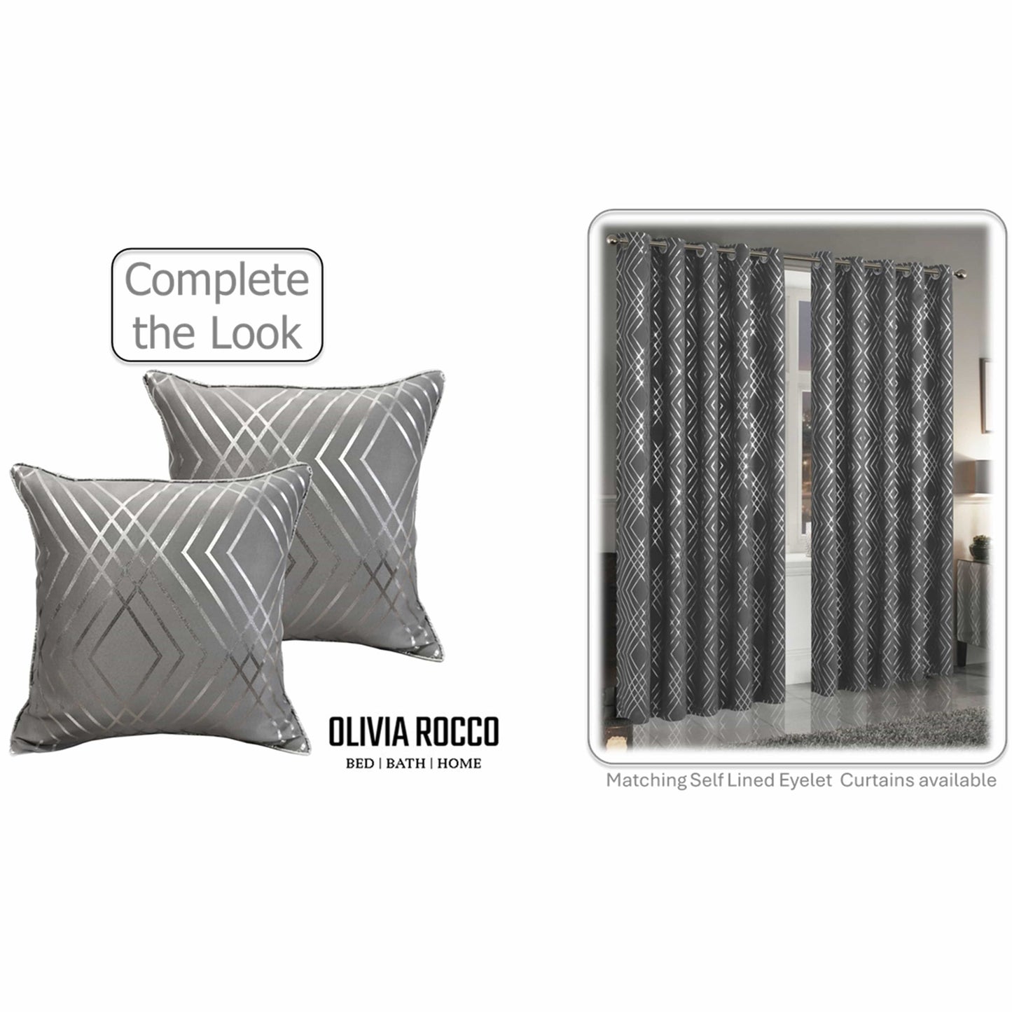 OLIVIA ROCCO Geo Sparkle Cushion Covers 2 Pack, Geometric Silver Cushion Covers For Sofa, Bed, Chair And Lounge, Premium Decorative Accents