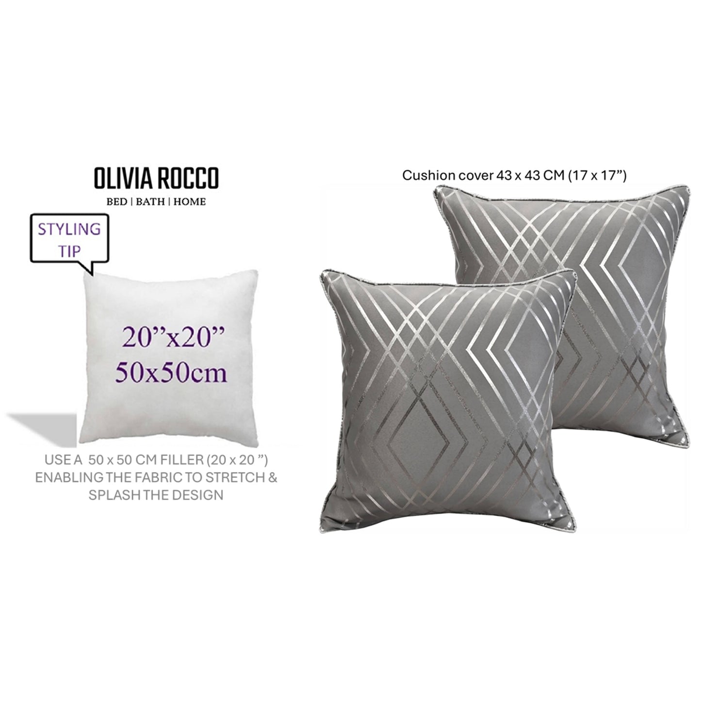 OLIVIA ROCCO Geo Sparkle Cushion Covers 2 Pack, Geometric Silver Cushion Covers For Sofa, Bed, Chair And Lounge, Premium Decorative Accents