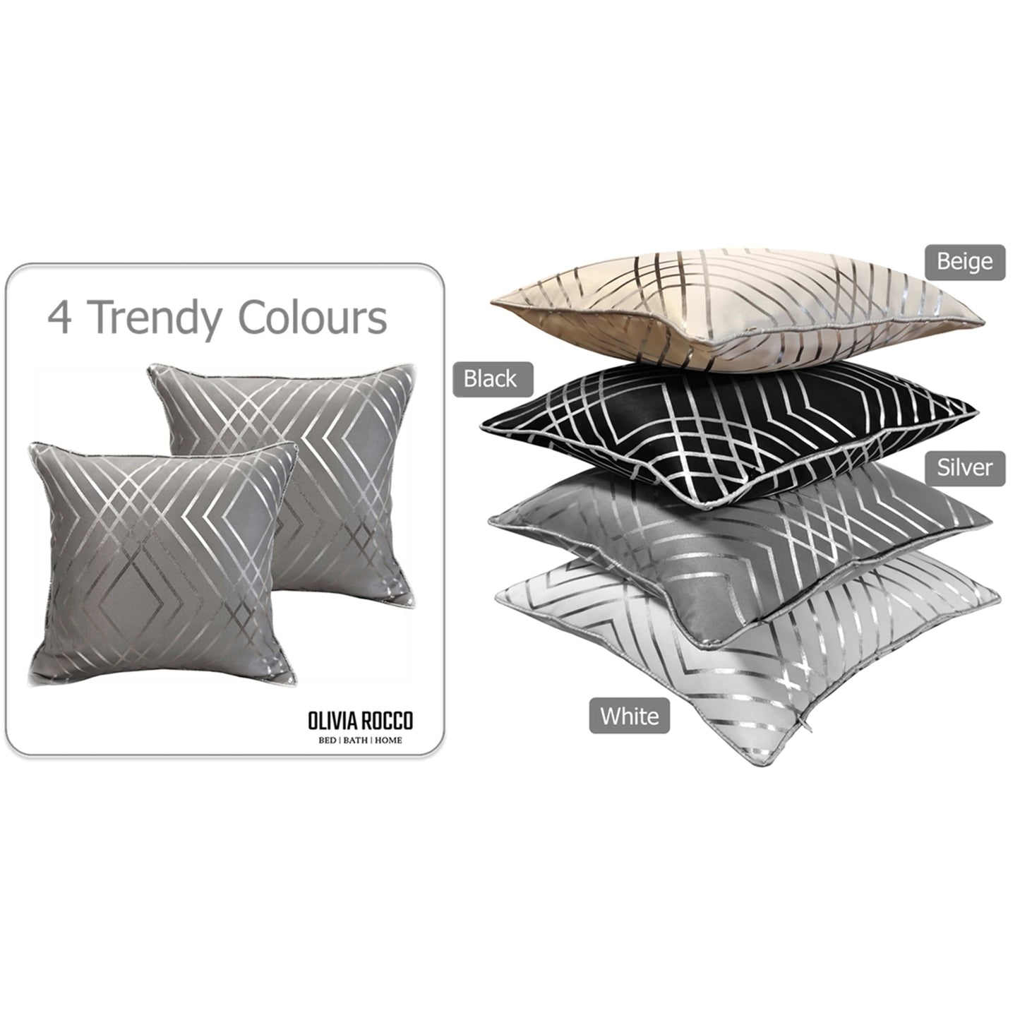OLIVIA ROCCO Geo Sparkle Cushion Covers 2 Pack, Geometric Silver Cushion Covers For Sofa, Bed, Chair And Lounge, Premium Decorative Accents