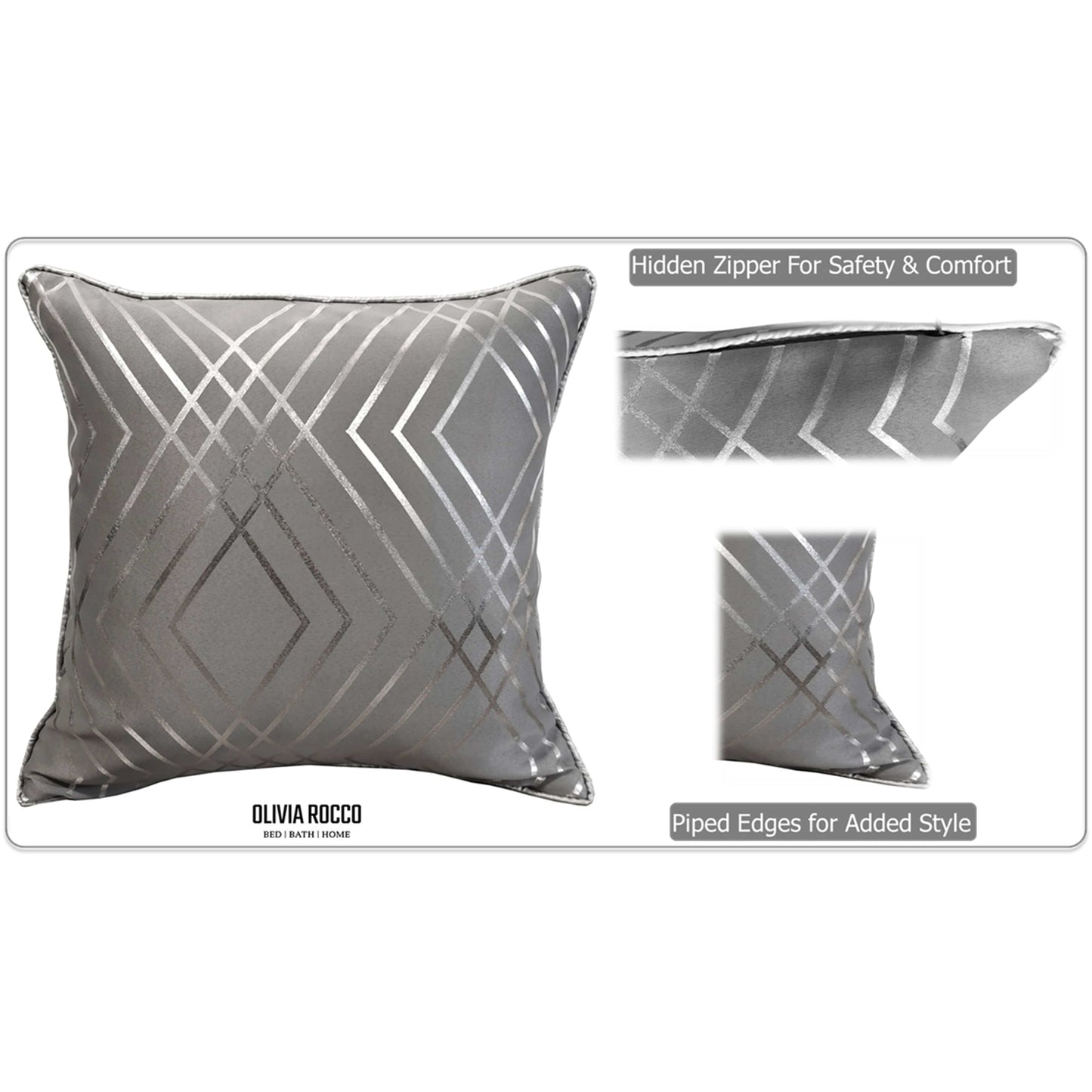 OLIVIA ROCCO Geo Sparkle Cushion Covers 2 Pack, Geometric Silver Cushion Covers For Sofa, Bed, Chair And Lounge, Premium Decorative Accents