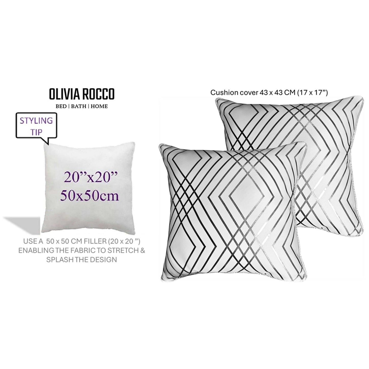 OLIVIA ROCCO Geo Sparkle Cushion Covers 2 Pack Geo White Decorative Pillow Cases For Sofa Bed Chair Lounge With Metallic Foil Detail