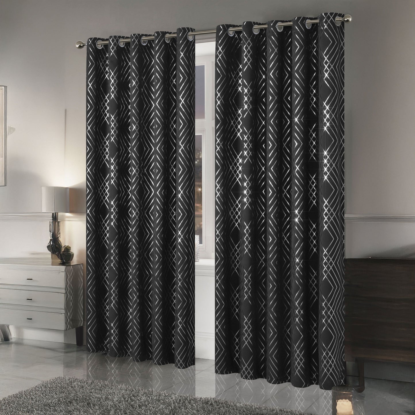 OLIVIA ROCCO Geometric Sparkle Blackout Curtains Soft Thermal Insulated Eyelet Ring Top For Living Room And Bedroom Drapes