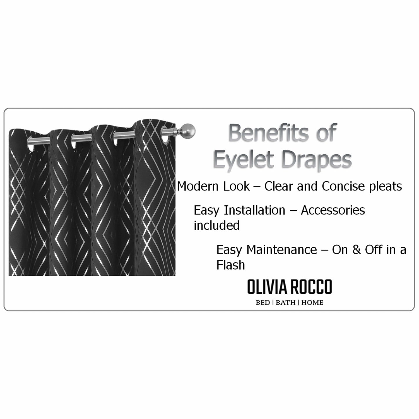 OLIVIA ROCCO Geometric Sparkle Blackout Curtains Soft Thermal Insulated Eyelet Ring Top For Living Room And Bedroom Drapes