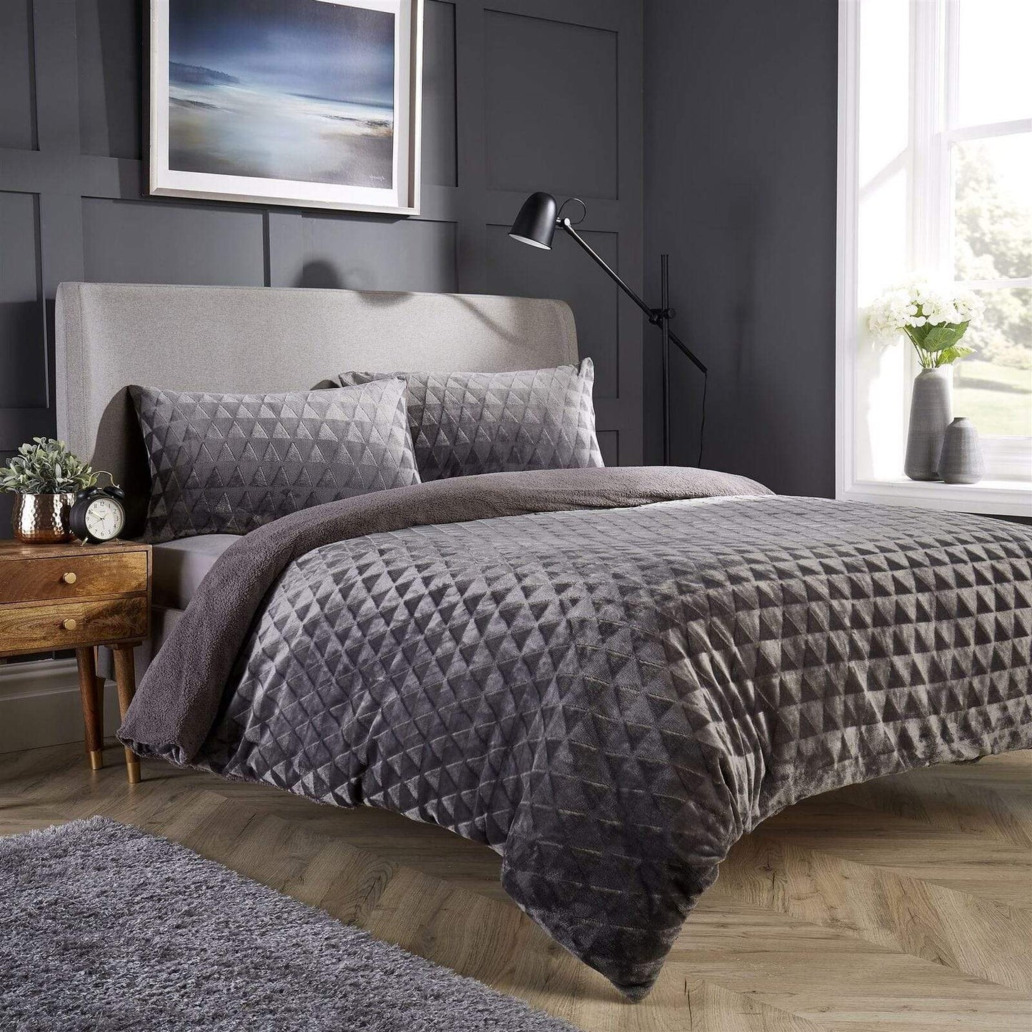 OLIVIA ROCCO Geometric Reversible Teddy Bear Faux Fur Duvet Set Ultra Soft Bedding OEKO-TEX Certified For Cozy Winter Nights