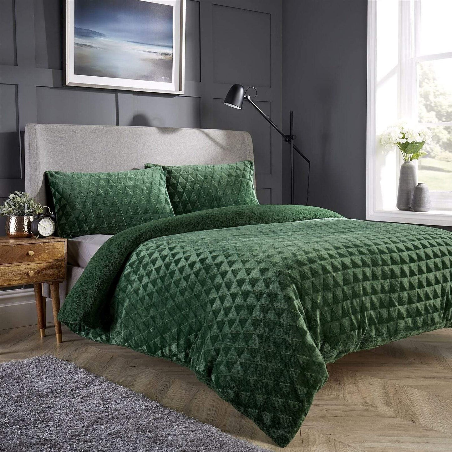 OLIVIA ROCCO Geometric Reversible Teddy Bear Faux Fur Duvet Set Ultra Soft Bedding OEKO-TEX Certified For Cozy Winter Nights