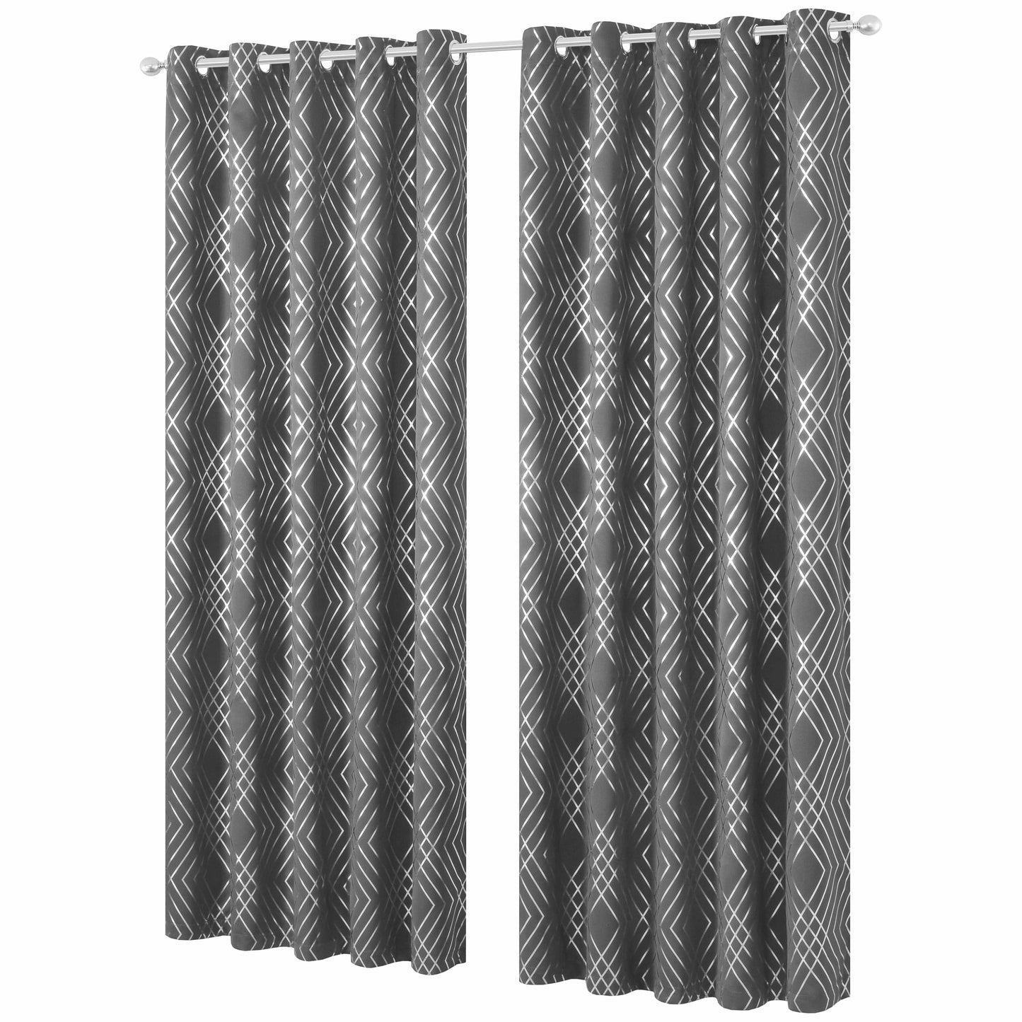 OLIVIA ROCCO Geometric Sparkle Blackout Curtains Silver Eyelet Ring Top Soft Thermal Insulated Drapes For Living Room And Bedroom