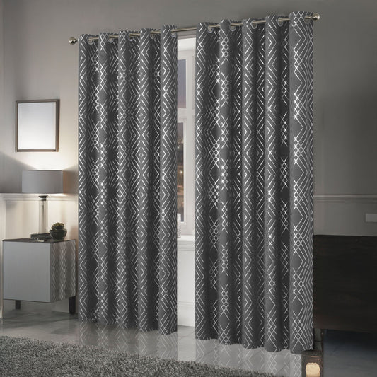 OLIVIA ROCCO Geometric Sparkle Blackout Curtains Silver Eyelet Ring Top Soft Thermal Insulated Drapes For Living Room And Bedroom