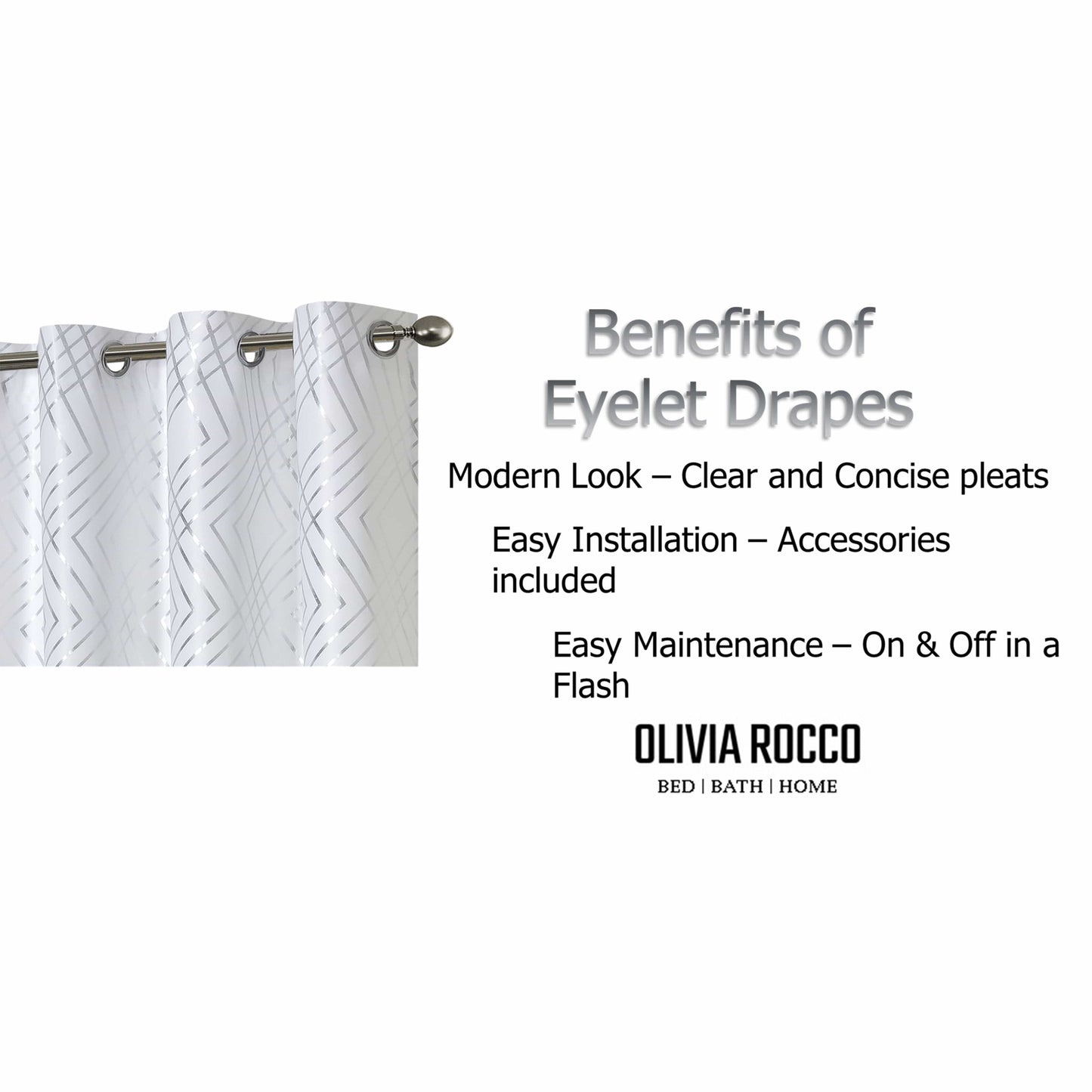 OLIVIA ROCCO Geometric White Sparkle Blackout Curtains Soft Thermal Insulated Drapes Eyelet Ring Top Living Room And Bedroom
