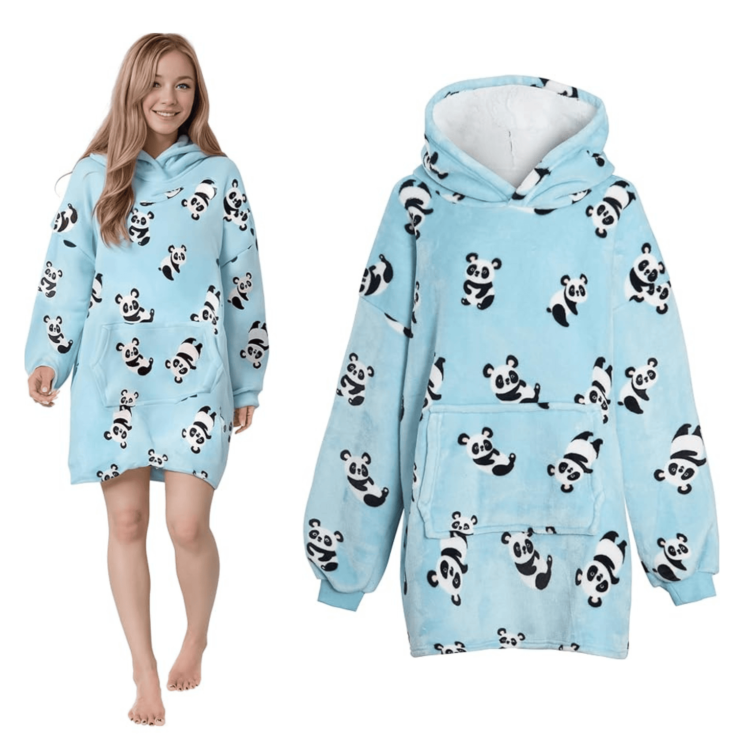 OLIVIA ROCCO Giant Oversized Panda Hooded Blanket Plush Fleece With Reversible Sherpa For Adults And Kids 6XL Hoodie Sweatshirt With Pockets