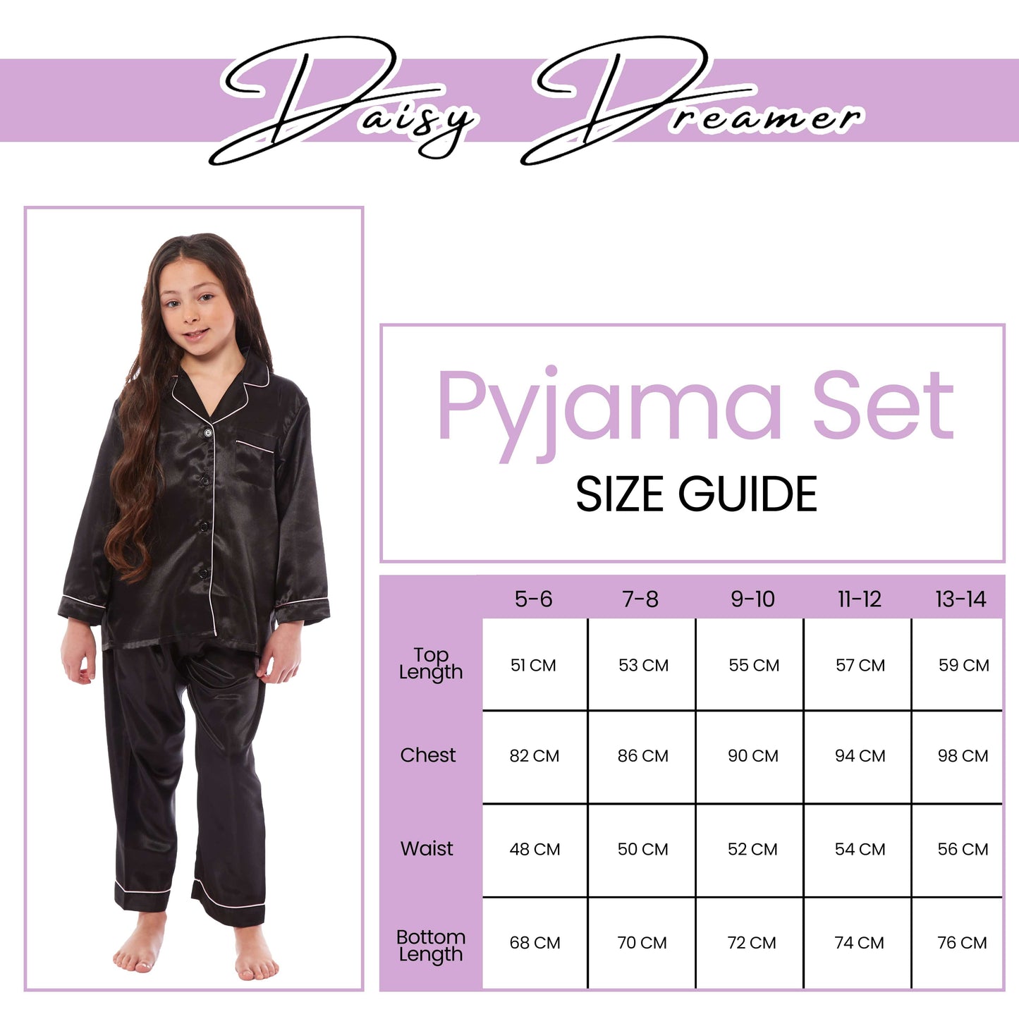 OLIVIA ROCCO Girls Satin Silk Long Sleeve Pajama Set Black Pink Grey 5-14 Button Down Shirt Loose Fit Pants Daisy Dreamer