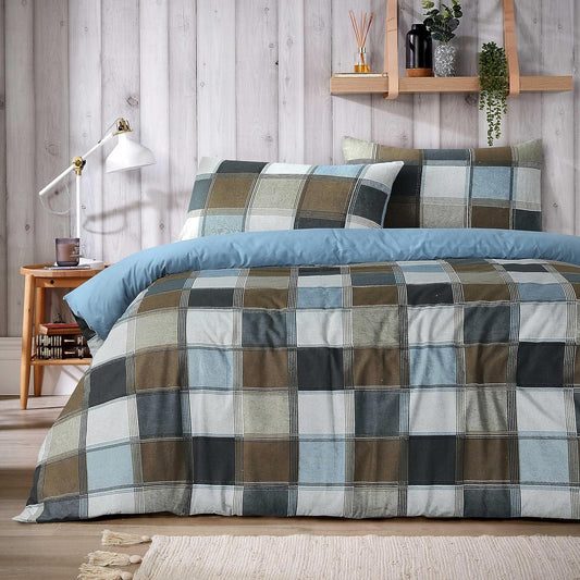 OLIVIA ROCCO Glencoe Check Duvet Cover Set Reversible Polycotton With Pillowcases Available in Single Double King Sizes In Stock